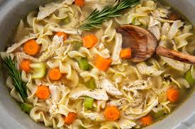 Chicken noodle soup in pot